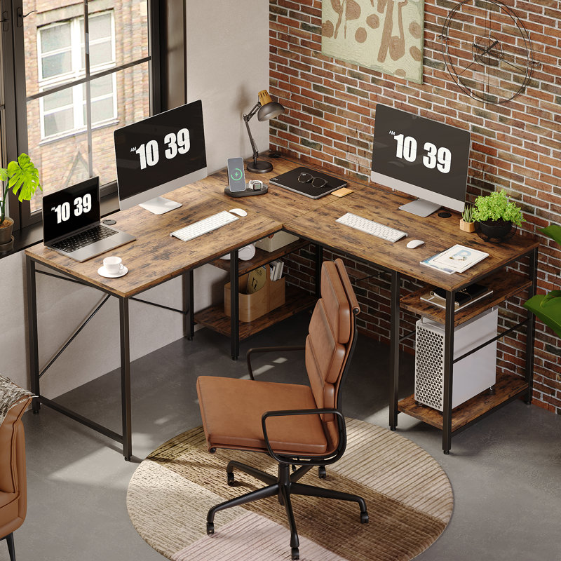 Fortson L-Shape Computer Desk, Rustic Brown