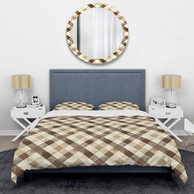 Ensemble de housse de couette moderne à motif vichy brun et beige vichy II
