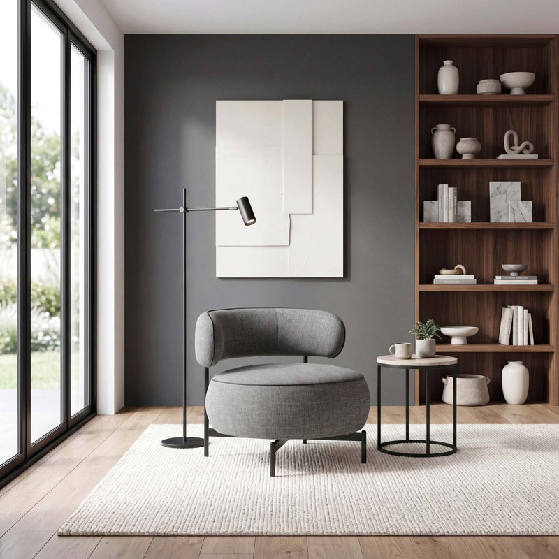 Chaise d'appoint pivotante moderne avec dossier incurvé confortable, Gris chenille