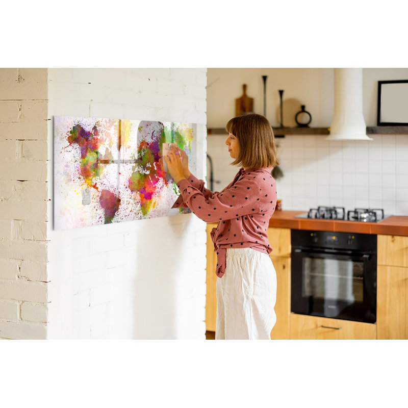 Magnetic Memo Board Whiteboard - 120 x 60 cm - With Marker and Magnets - Watercolor world map