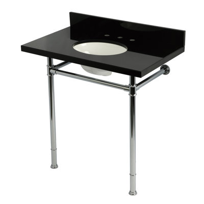 Évier console en granite noir KVPK36228K86 de 36 po avec pattes en acier inoxydable Kingston (8 pouces, 3 trous) Kingston