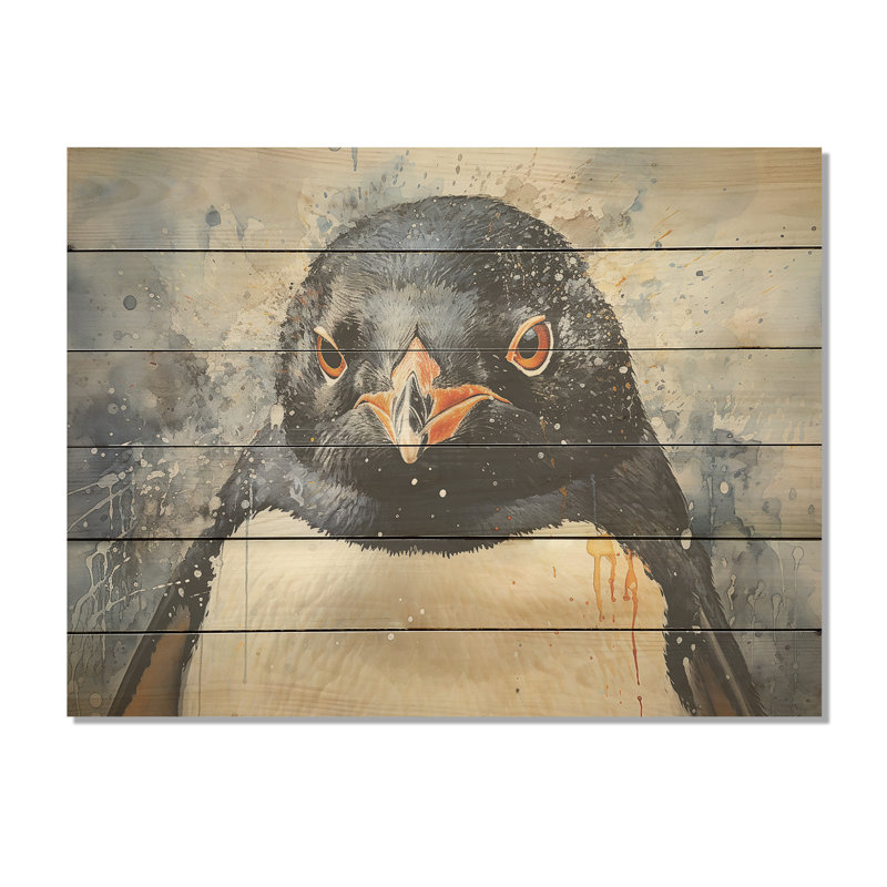Portraits de pingouins curieux - art sur bois de pin naturel, H 10 po x l 20 po
