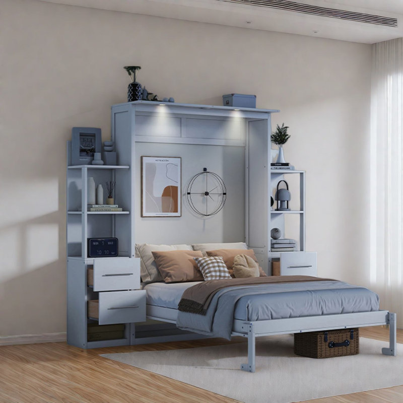 Lits peu encombrants avec rangement, lit escamotable en bois aggloméré moderne pour la maison