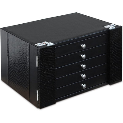 Eyewear Glasses Storage Cabinet includes 5 trays with wheels and 2 combination locks,Leather Black