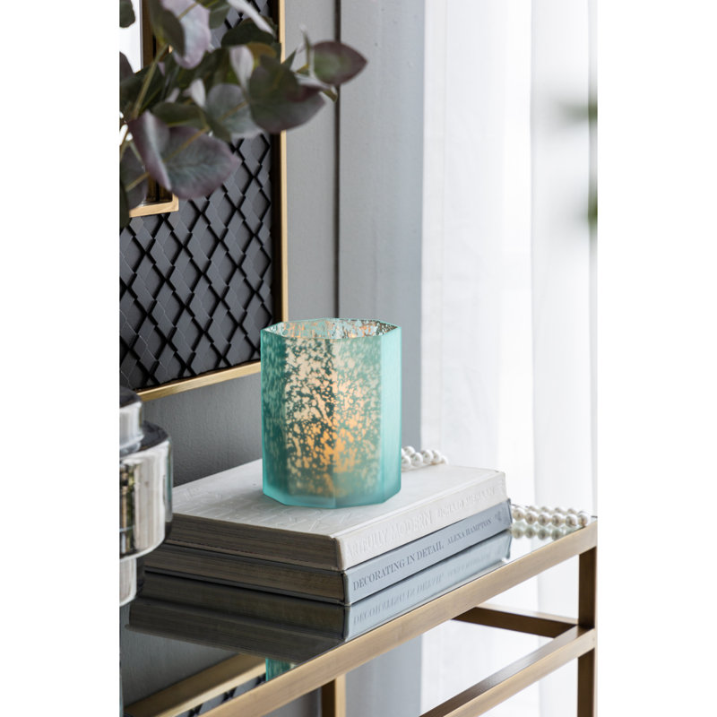 Bougeoir octogonal en verre mercure givré 5,1 x 5,1 x 5,9 po, paquet de 4, Aqua