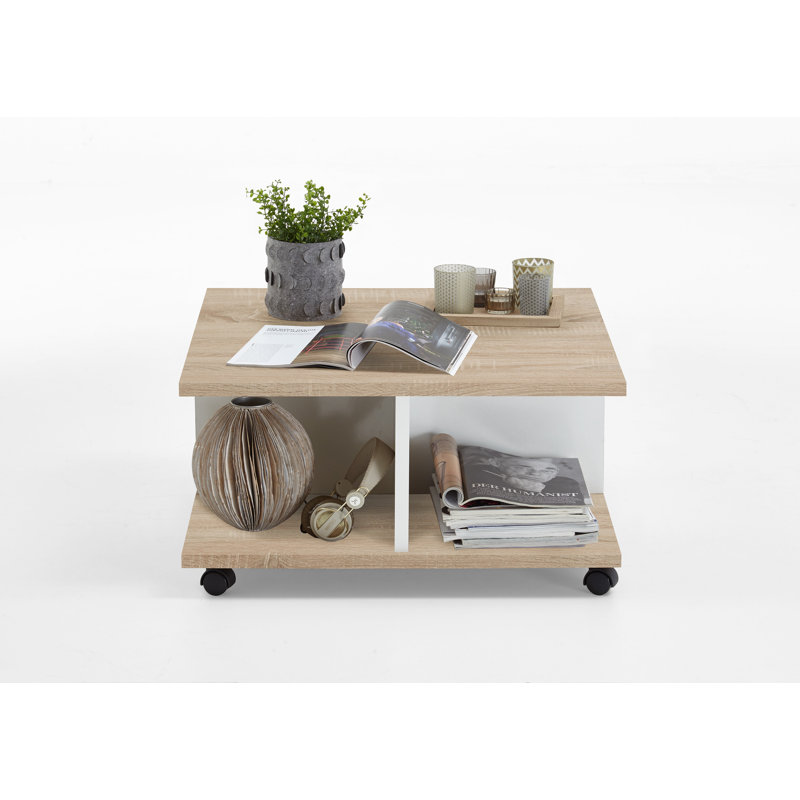 Honorah Solid Coffee Table with Storage, Beige/White