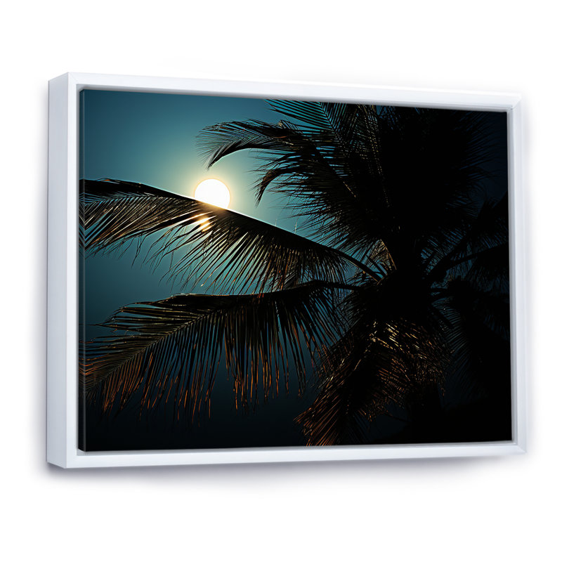 «Sapphire Solitude Palm Serenity» sur impression sur toile, Cadre flottant blanc, H 34 po x l 44 po x P 1,5 po