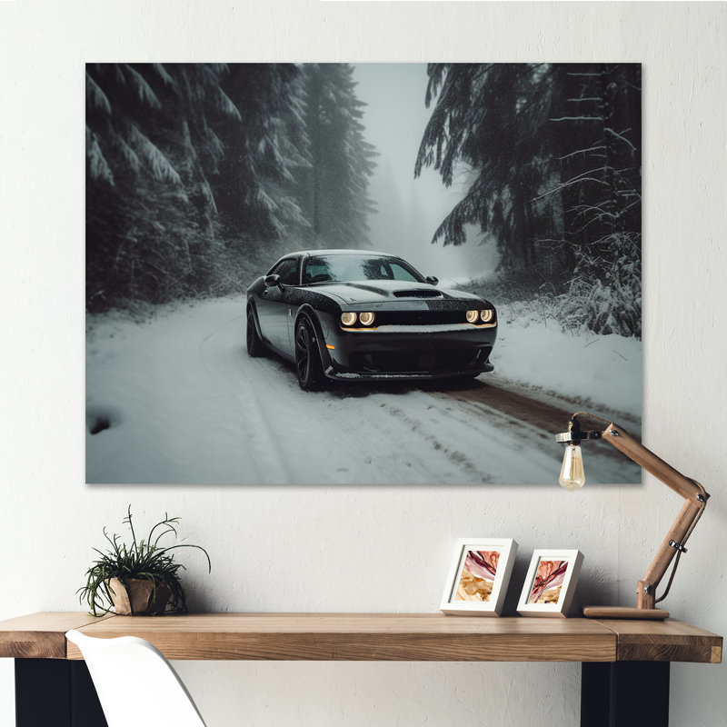 «Manviraj Black and White Dynamic Muscle Car», reproduction sur toile, H 12 po x l 20 po x P 1 po, Toile tendue