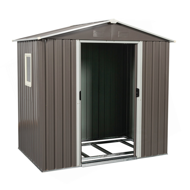 Remise de rangement extérieure en métal 6 pi x 5 pi avec fenêtre et fondation en métal, Gray