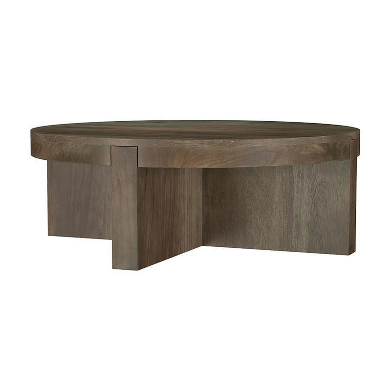 Round Solid Mango Wood Coffee Table, Brown