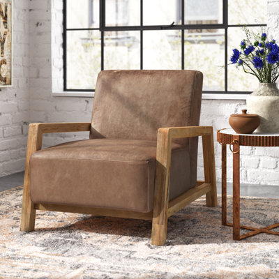Zurich Kaleo 28.5" Wide Low Profile Faux Leather Upholstered Accent Armchair with Solid Wood Frame