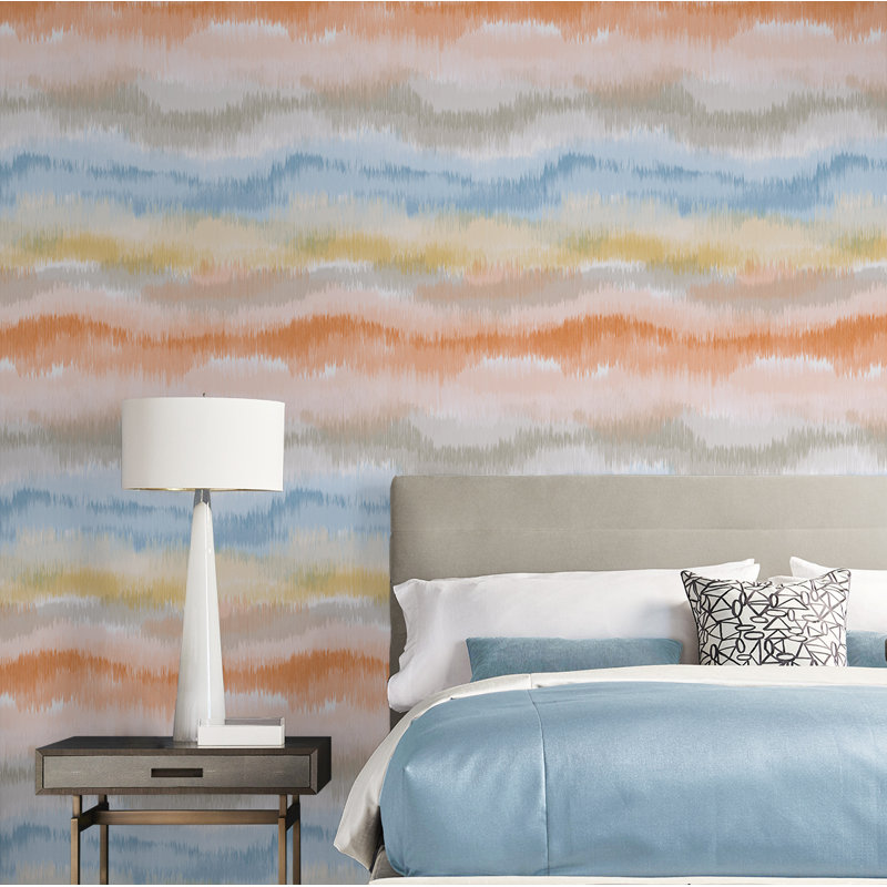 Luxe Haven Ikat Waves Peel and Stick Wallpaper, Sunset