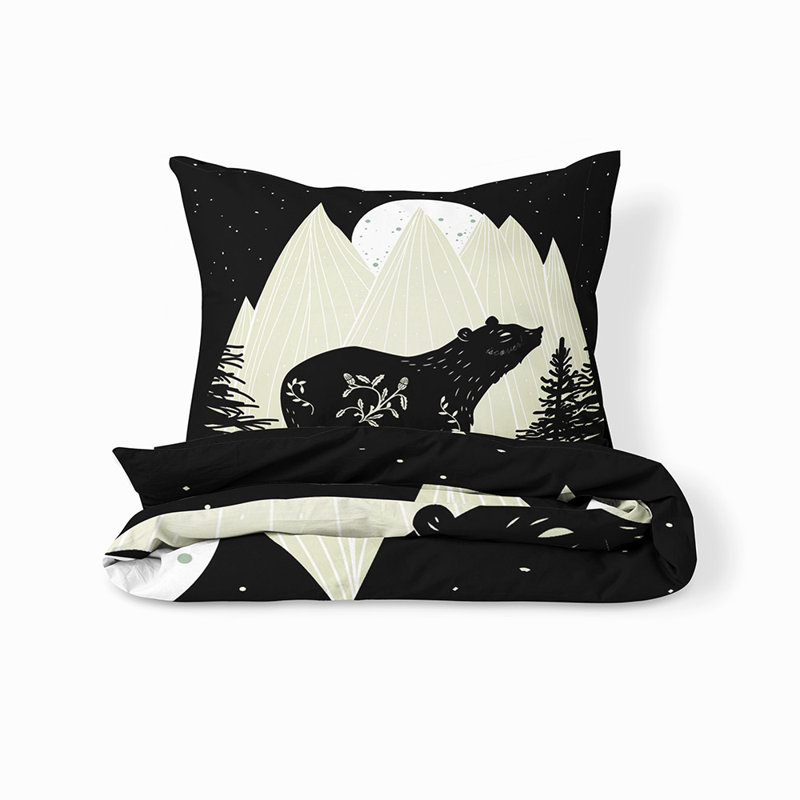  Ensemble de housse de couette en microfibre noir et blanc 3 pièces, Housse de couette simple et deux taies décorative