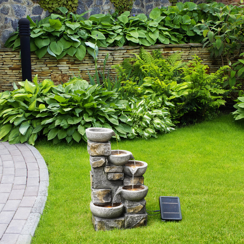 Teamson Home 27.01" 5-Tier Cascading Stone LED Outdoor Water Fountain