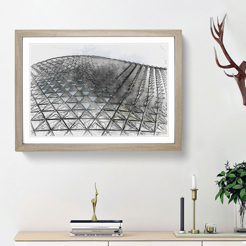 Architecture Sketch Vol.16 in Abstract - Picture Frame Drawing Print, 62cm H x 87cm W x 2cm D, Oak Framed