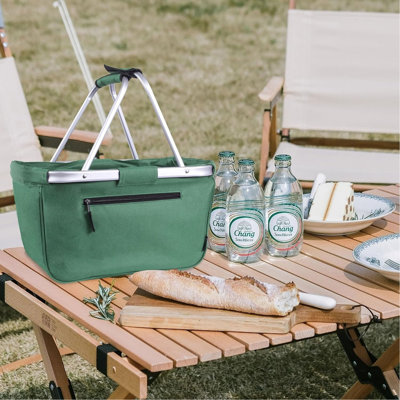 Panier de pique-nique pliable 24L - Panier d'épicerie pliable portatif avec 2 poignées, fourre-tout de marché réutilisable à l'épreuve des fuites