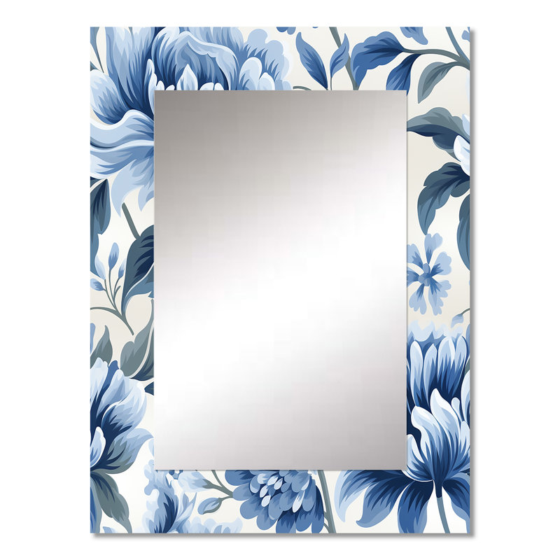 White And Blue Damask Breeze - Damask Mirror Wall Decor, 32" x 24"