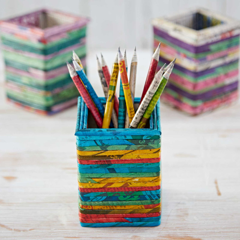 Cardboard / Paper Pen Holder, Blue/Green/Yellow/Red
