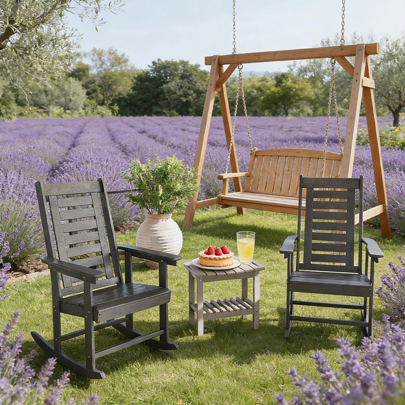 Chaises larges avec accoudoirs, chaises berçantes d'extérieur 2 pièces, Gris foncé