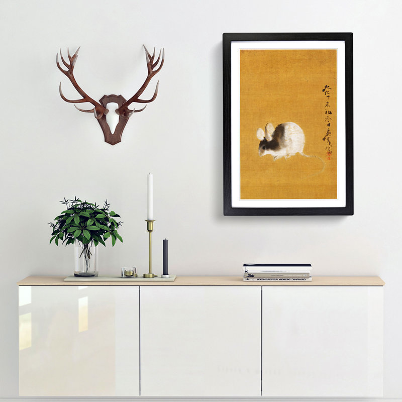 Mouse by Shibata Zeshin - Framed Print, 65cm H x 48cm W x 2cm D, Black Framed