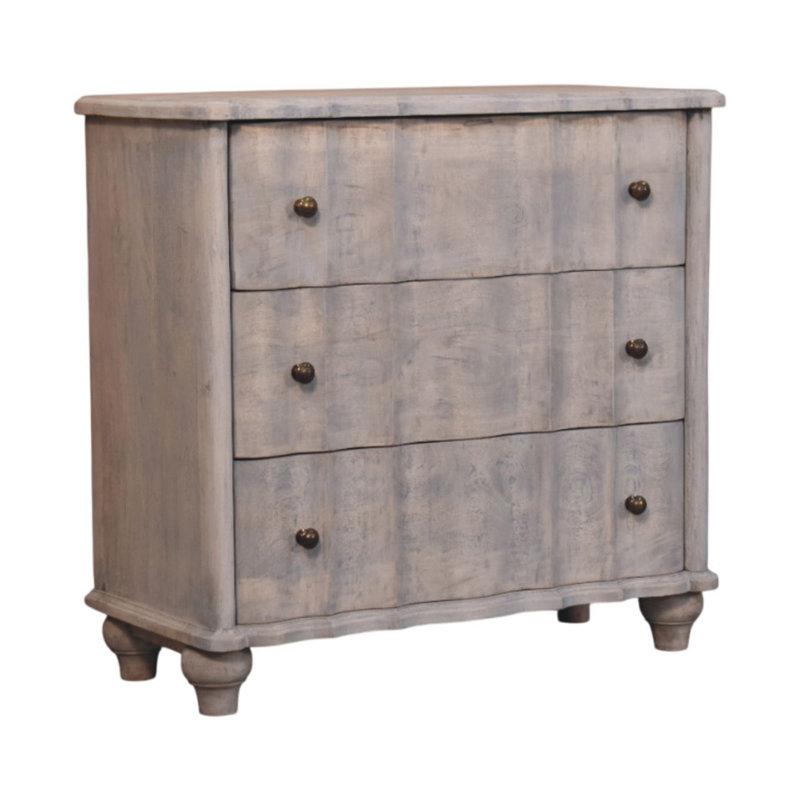 Commode à pieds en bois, gris, 3 tiroirs
