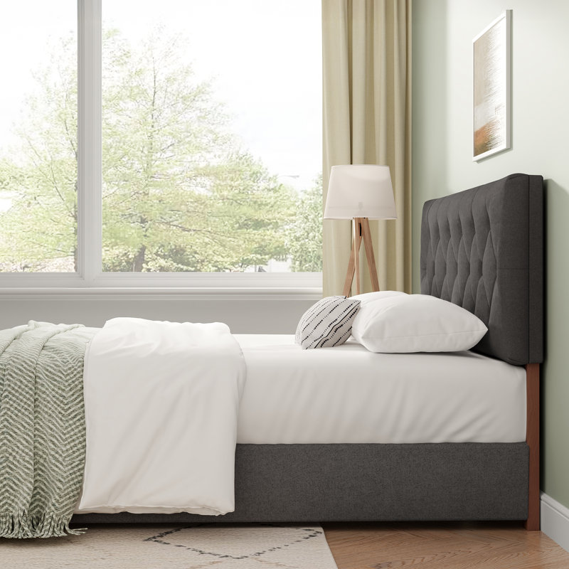 Tête de lit tapissier à hauteur réglable , Lit double, Gris foncé