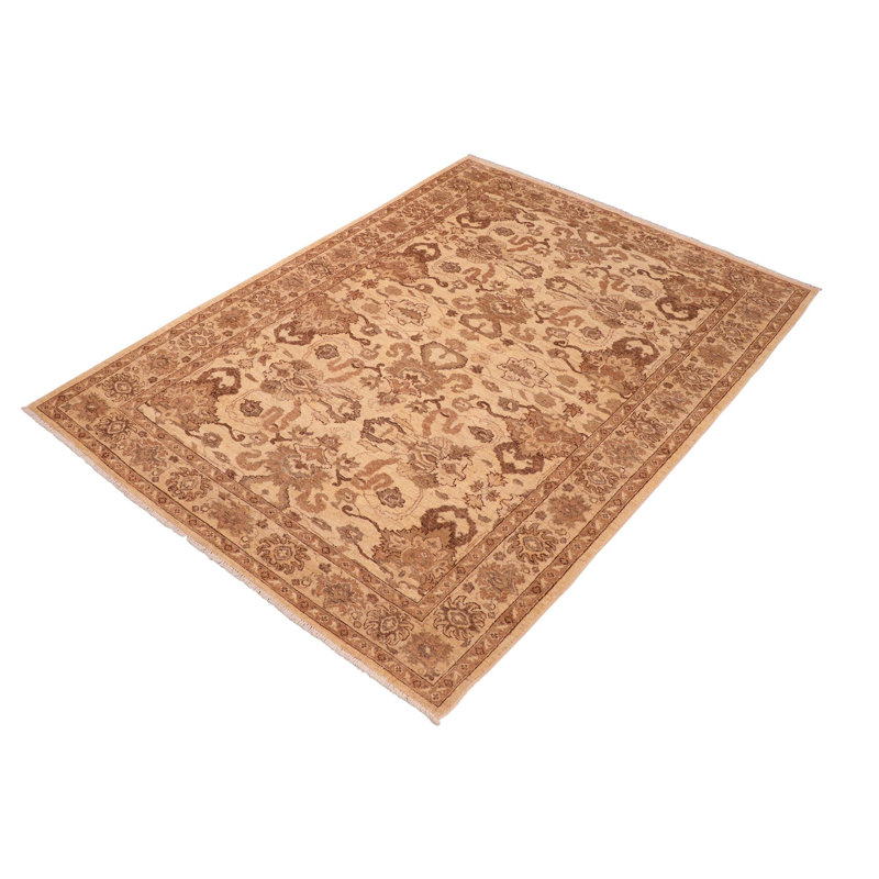 Tapis beige / brun en laine noué à la main de style oriental rectangulaire 6 pi 2 po x 9 pi 1 po Baccio