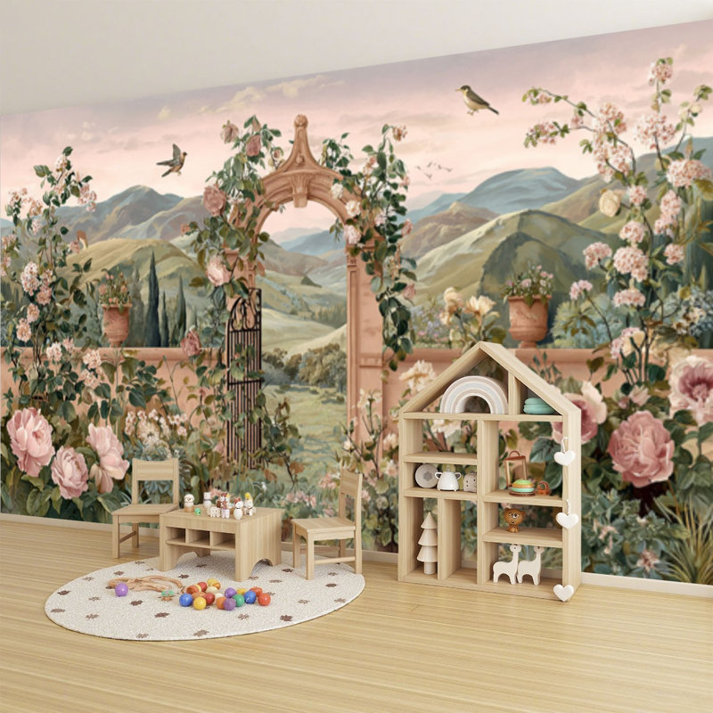 Papier peint adhésif auto-adhésif moderne pour la chambre à coucher Peel and Stick L 69 "x l 96" avec jardin romantique pastel