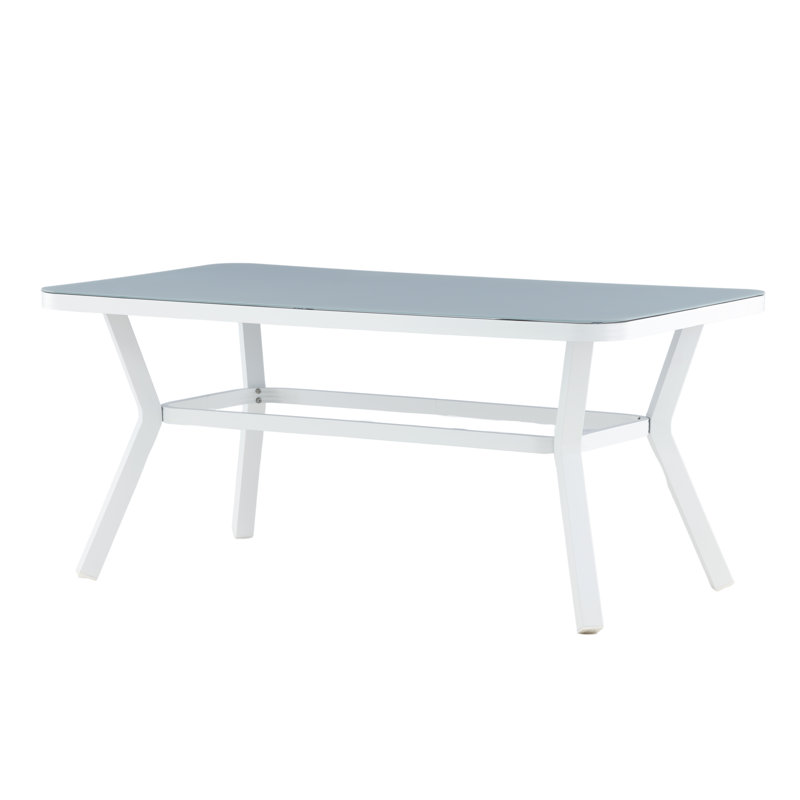 Varena Rectangular Glass Outdoor Dining Table, 74cm H x 160cm W x 90cm D, White