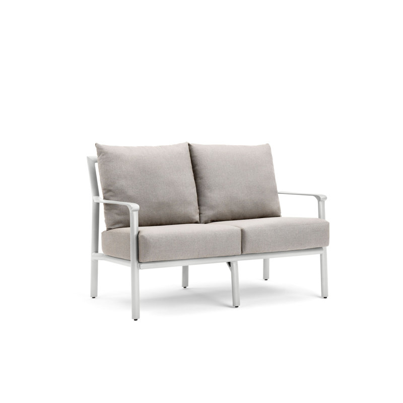 52'' Wide Aluminum Loveseat with Cushions, Taupe, Light Grey
