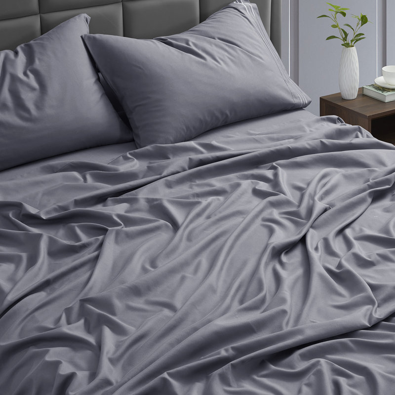 1800 Series Double-Brushed Microfiber Hypoallergenic Sheet Set, Queen Sheet Set with 2 Pillowcases, Charcoal Gray
