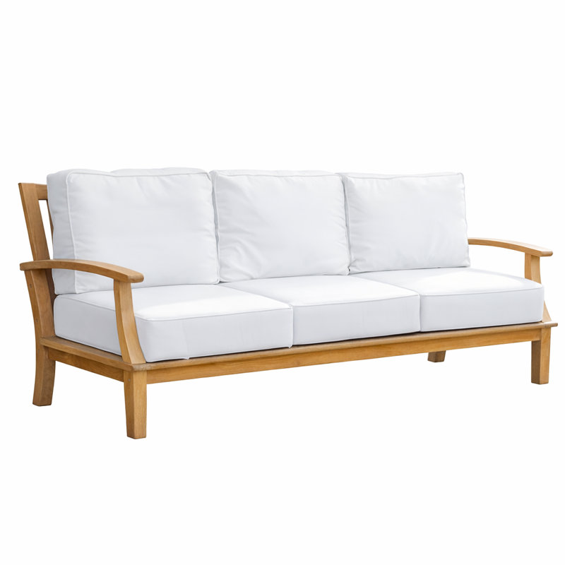 Canapé de patio extérieur en teck de 82,68 po de large Galvan avec coussins, Blanc