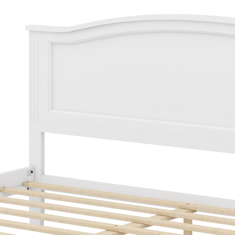 Base de lit plateforme contemporaine avec tête de lit intégrée et système de support à lattes en bois durable, White