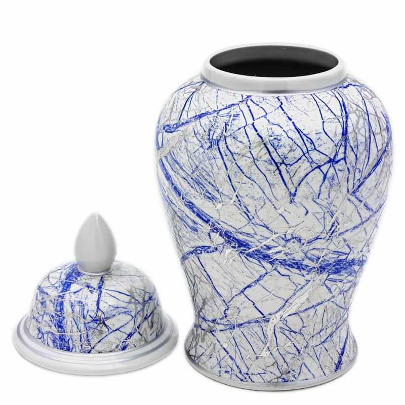 Timeless Chinese Temple Jar, 18", Blue/Silver