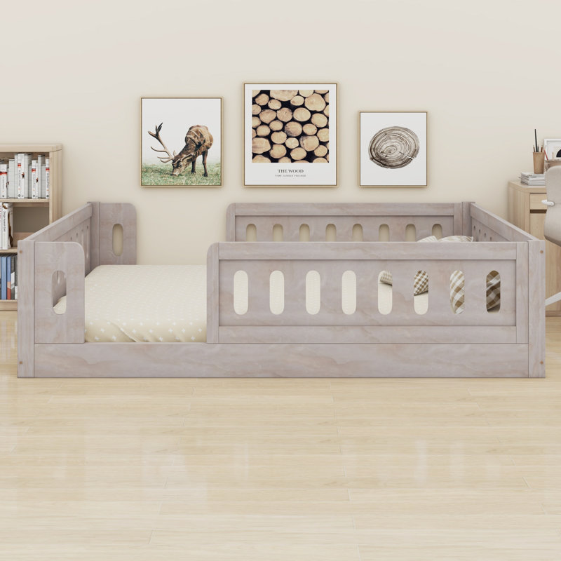 Wood Platform Bed With Guardrail, Natural