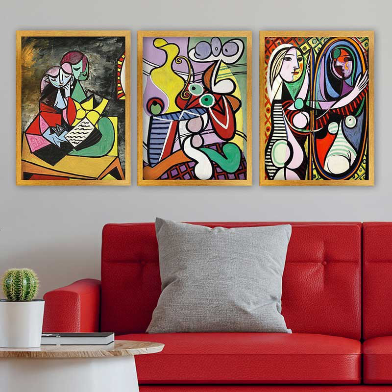 Ensemble de 3 peintures élégantes encadrées décoratives, 13,8 x 17,7 pouces chacune | 100% bois avec cadre 100% polystyrène (épaisseur: 0,8 pouce) | Impression numérique UV, parfaite pour le salon et la décoration intérieure