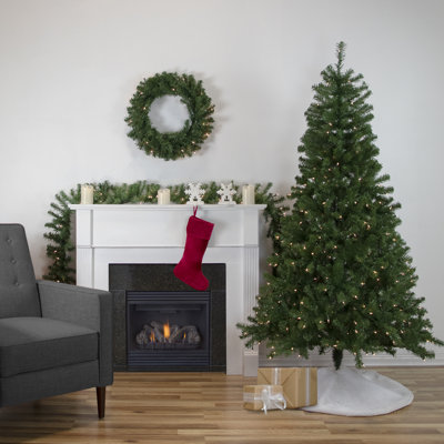 6.5 Ft. Green Prelit Wolcott Spruce Artificial Christmas Tree, Wreath And Garland Set  With 350 Clear Lights