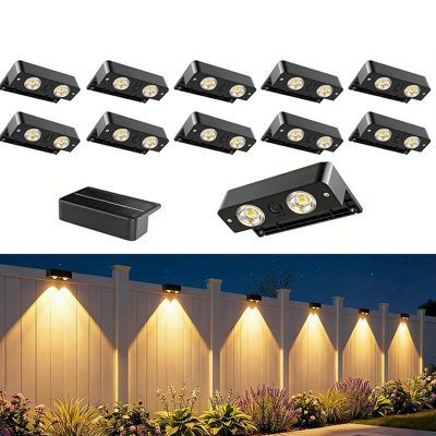 Solar Deck Lights Outdoor 12 Pack， IP65 Waterproof Wall Lighting With Dual Focused LED Up Down - 3000K/4500K/6000K 10-12H Lasting -For Outside, Fence, Stair, Backyard, Patio, Wall