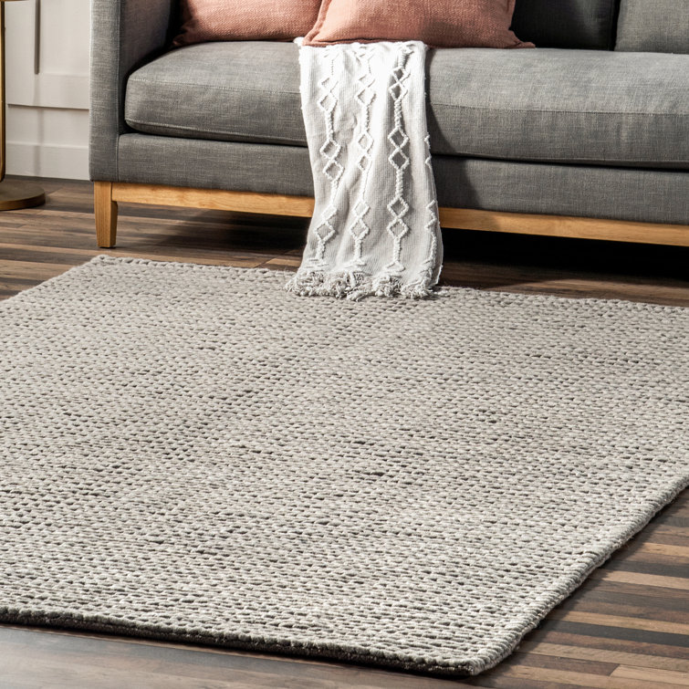 Braided Wool Rug Light Grey Color Design Carpet for Living Room - Warmly  Home