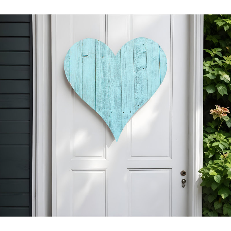 12" Whitewash Reclaimed Wood Heart Wall Decor, 18" H x 18" W x 1" D, Turquoise
