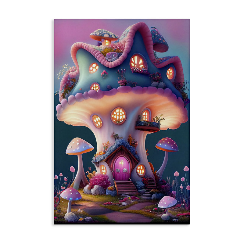 Art sur toile Mushroom Cottage House par Sasha, H 36 po x l 24 po