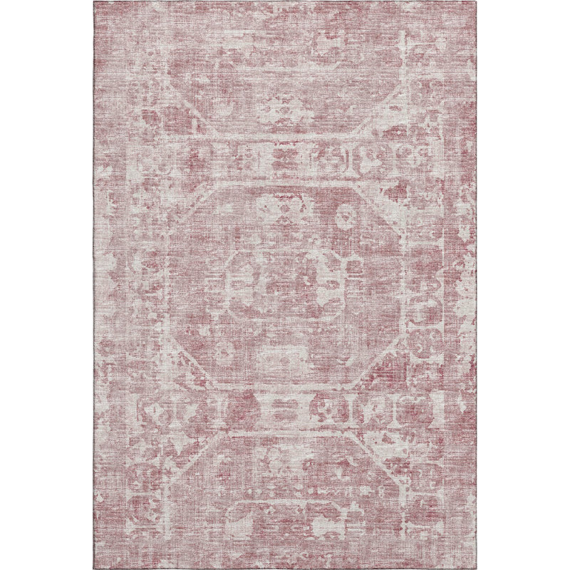 Premium Machine Washable Kelsa AMF41 Pink Rug, Rectangle 3' x 5'