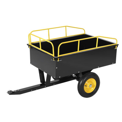 750 LBS Capacity Utility Dump Trailer, 15 Cu Ft Heavy Duty Steel Garden Dump Cart w/ Removable Sides, Foot Pedal & Hand Pull Design, Compatible with ATV UTV Lawn Mower Tractor