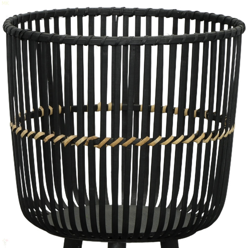 S/3 Bamboo Footed Planters, Black, 26.97" H x 15.05" W x 15.05" D