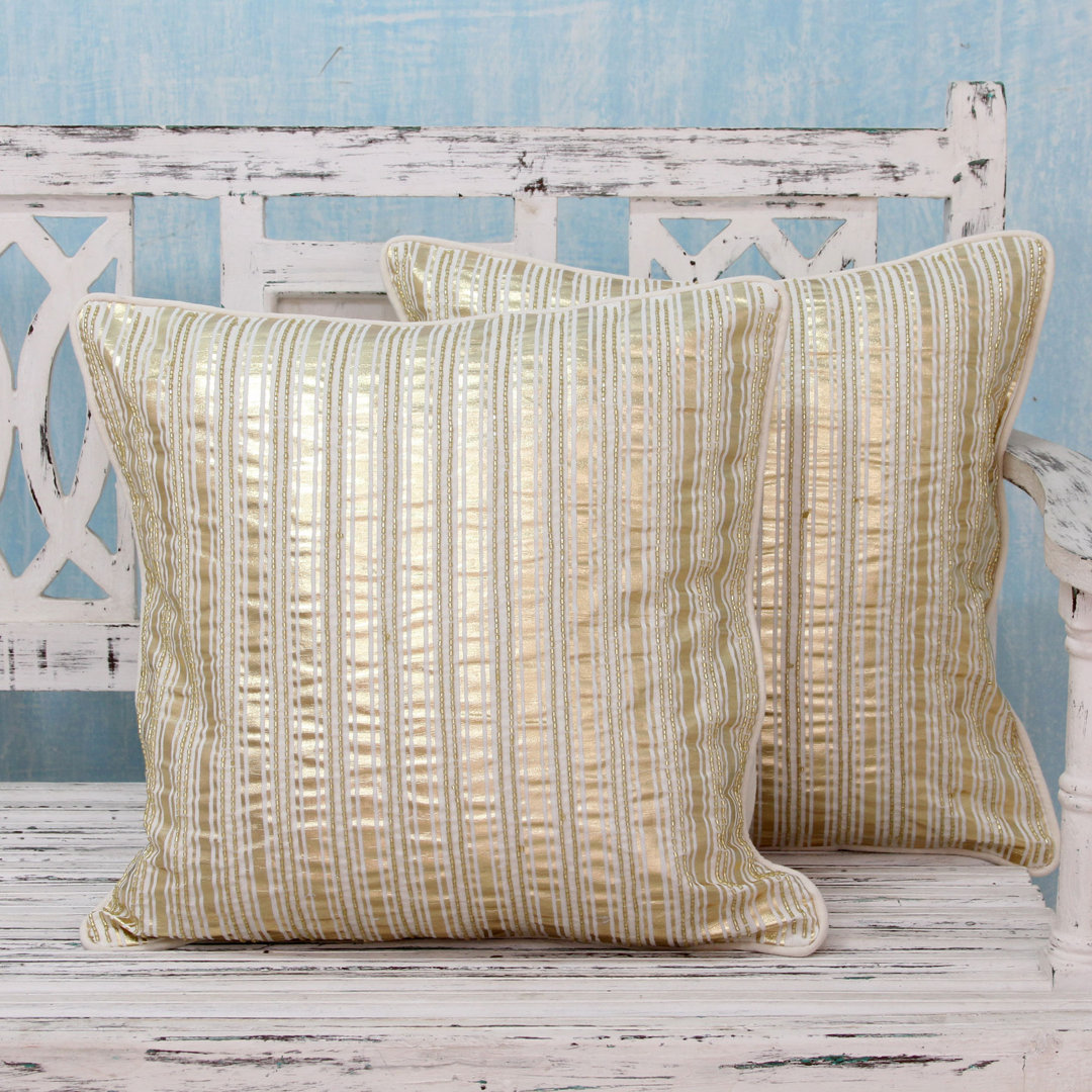  Parallels Beadwork Cotton Pillow Cover (Set of 2) Novica