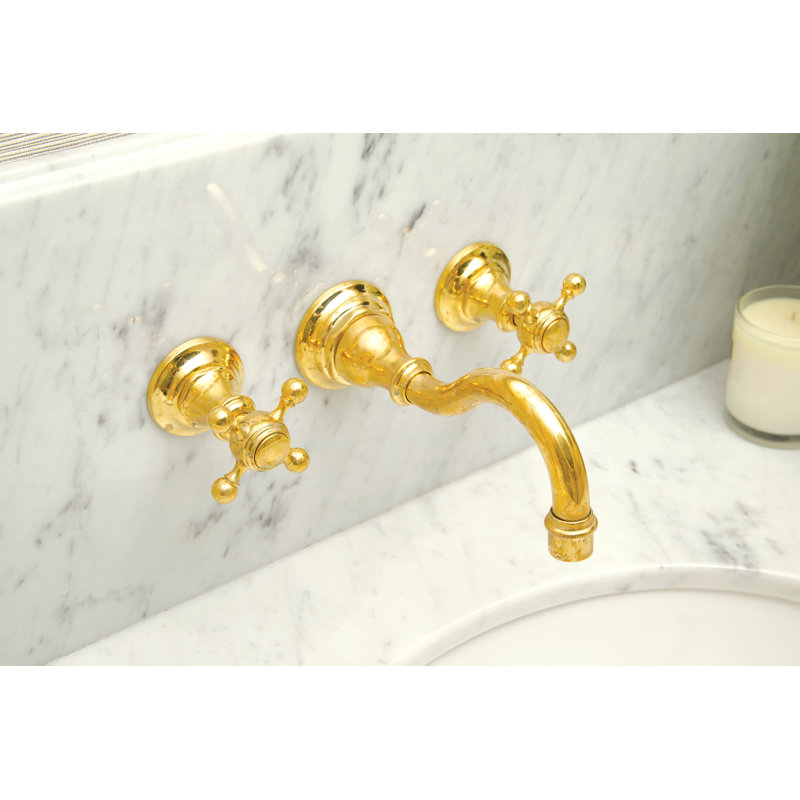 Victoria Wall Mount Bathroom Faucet, Uncoated Polished Brass (Living, non-returnable)