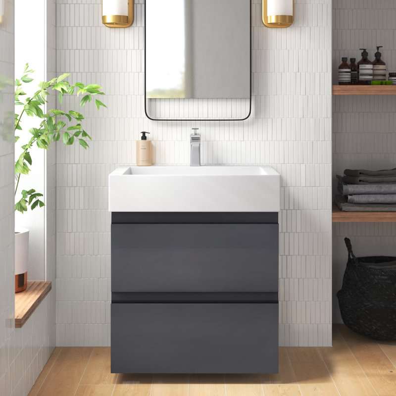 Babajide Bathroom Vanity with Acrylic Top, High Gloss Gray
