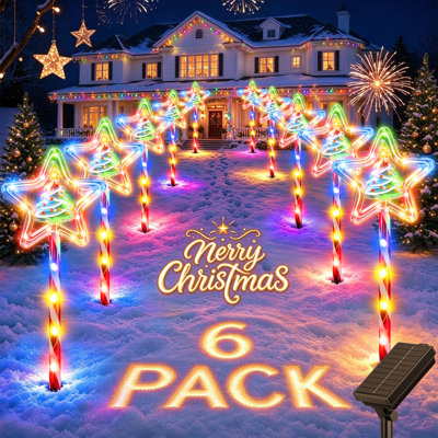 Lumières solaires de chemin d'étoiles de Noël avec 10 modes de lumière, lumières de sol en canne de bonbon à DEL résistantes aux intempéries rechargeables par USB-C pour la décoration extérieure des Fêtes
