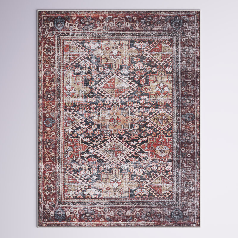 Tapis oriental bleu marine / rouille / beige Allan, Rectangulaire 8 pi x 10 pi
