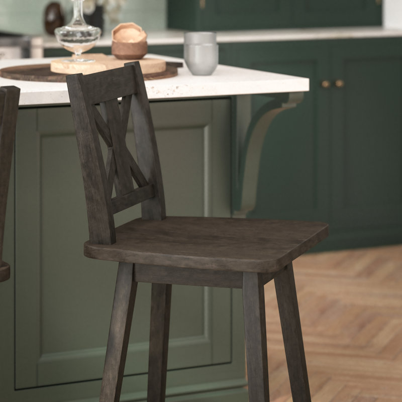 Commercial Grade Solid Wood Modern Farmhouse Swivel Barstool, Short Stool (23.75" Seat Height), Gray Wash Walnut